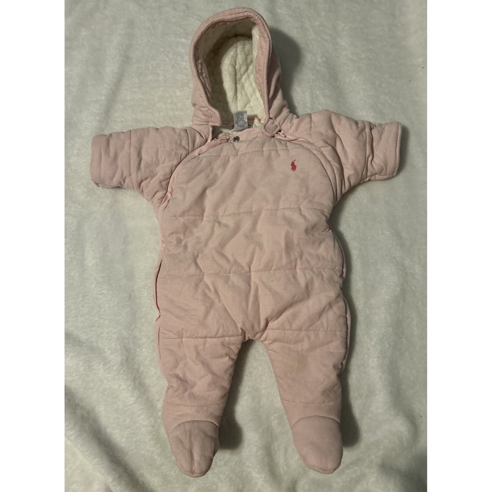 Polo Ralph Lauren Baby Hooded Snowsuit Pink Sz 3 months Quilted One piece